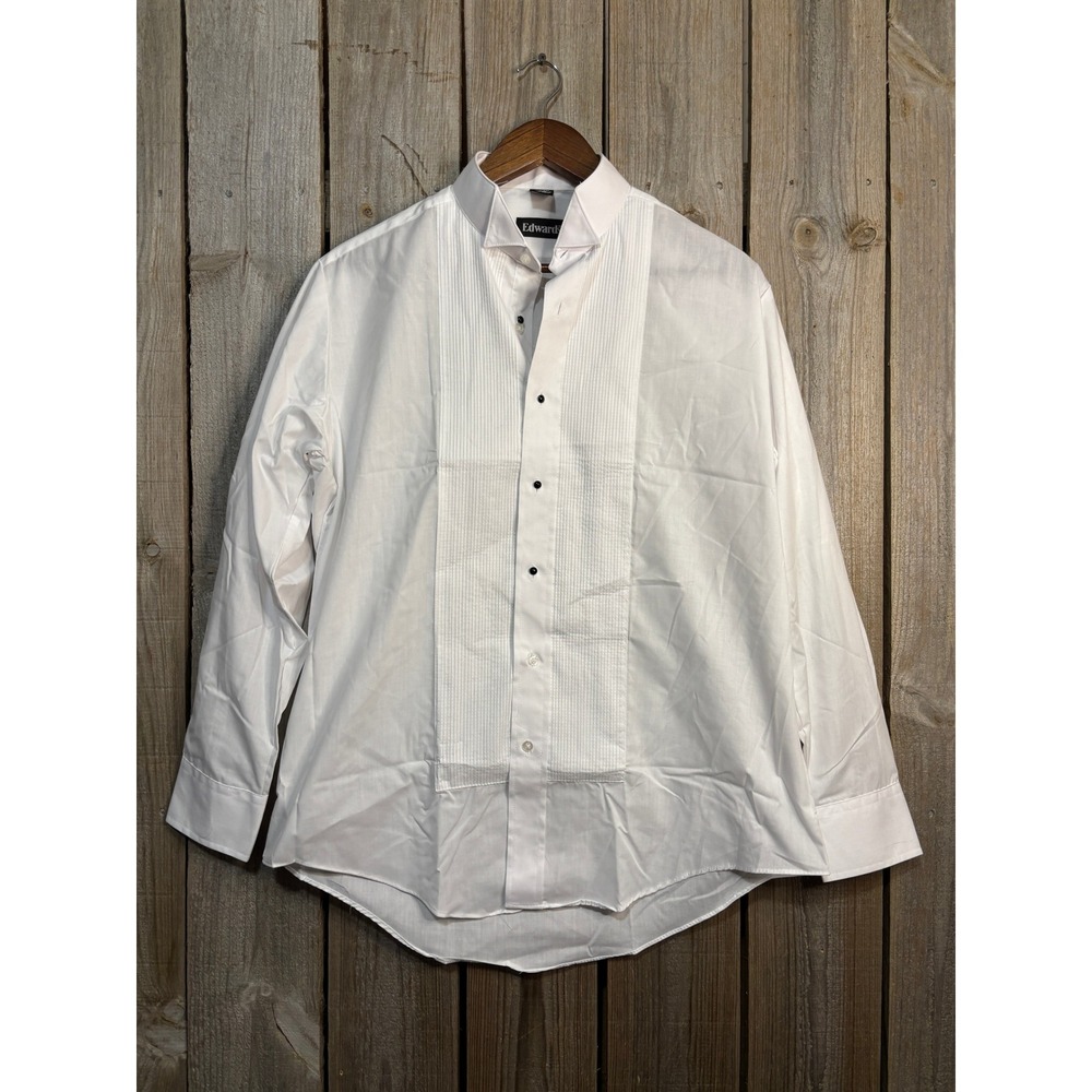 Edwards Mens White Wing Tip Collar Pleated Bib Tuxedo Dress Shirt 15-15.5 32/33